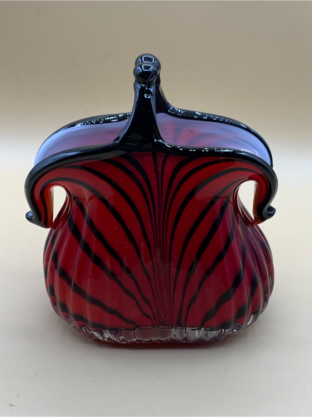 Art Glass Red and Black Decorative Purse Vase